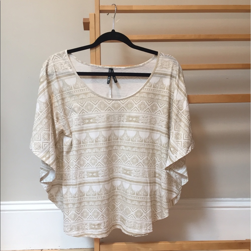 Boho print cream dolman top