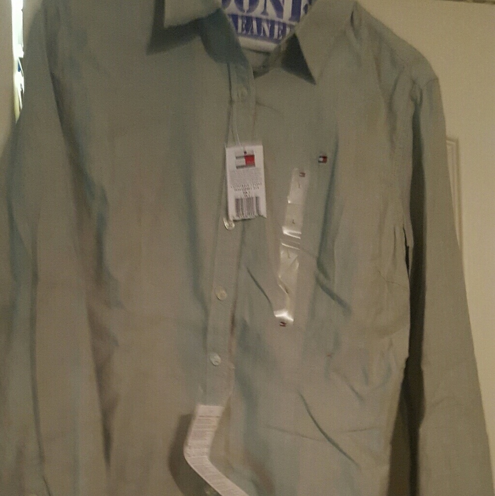 Green button down shirt