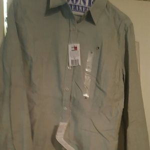 Green button down shirt