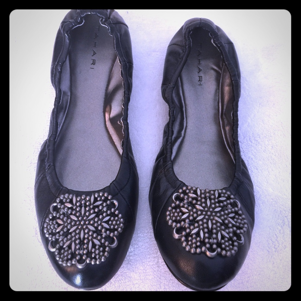 Tahari Black Dress Flats with Beading - NWOB