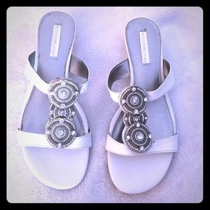 Bandolino white beaded sandals NWOB