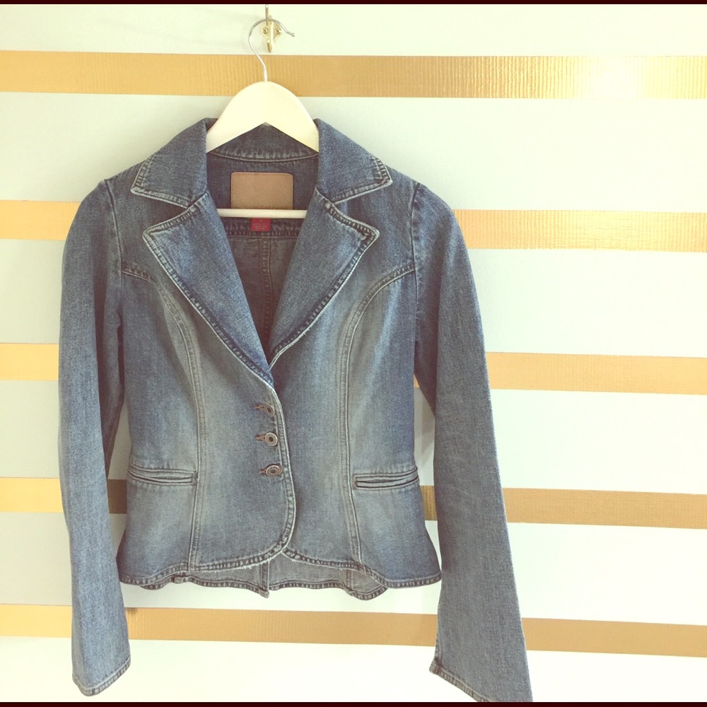 Structured, Distressed Feminine Denim Jacket