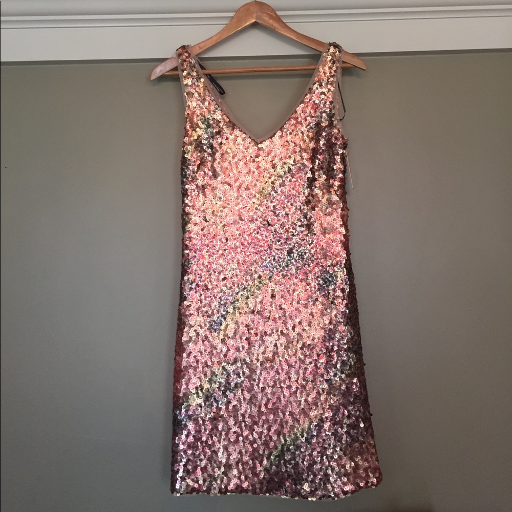 Phoebe Couture Sequin Party Dress Gold Orange Red