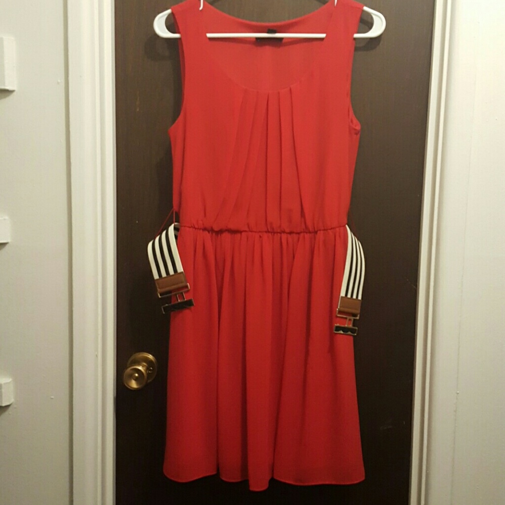 BCX belted sleeveless red dress