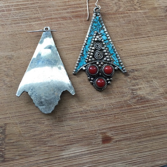 Turquoise Tibetan sterling silver earrings - Picture 3 of 3