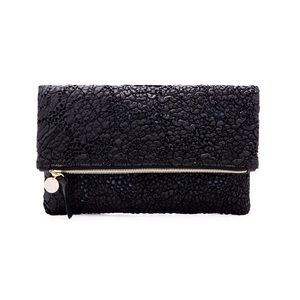 Clare Vivier Foldover Supreme clutch in Black Lace