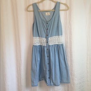 Chambray dress with crochet lace detail at waist