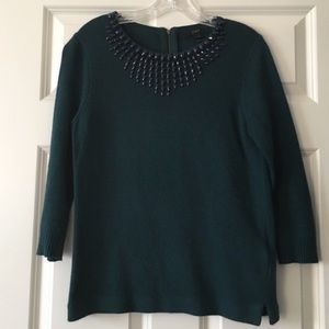 JCrew Emerald Embellished Sweater