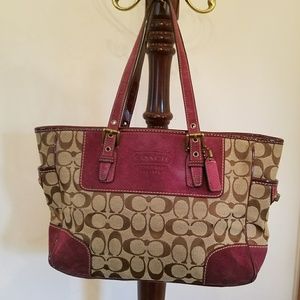 Coach Signature & Fuschia Suede Satchel VINTAGE