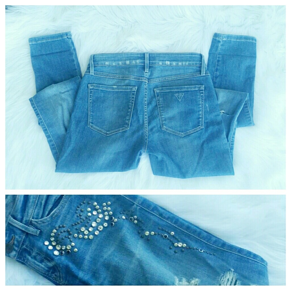 Guess studded rhinestone distressed jeans - Picture 4 of 5