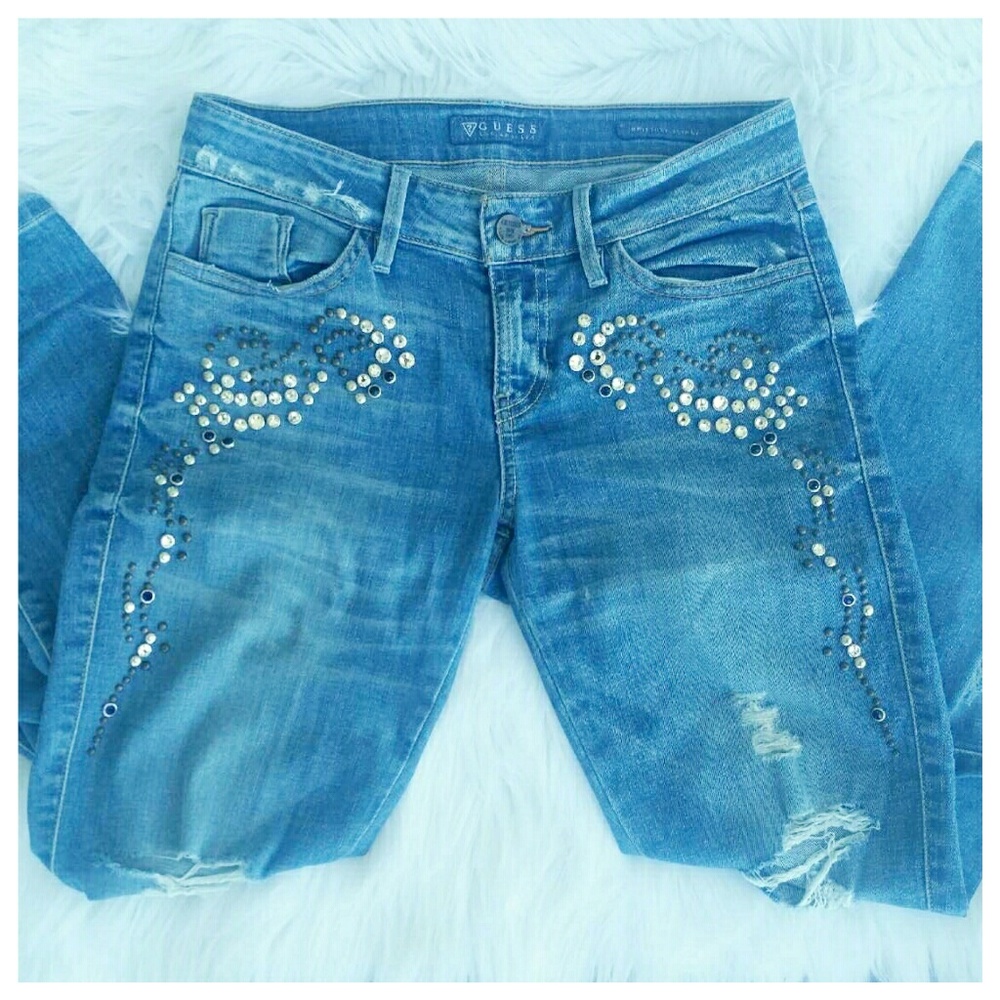 Guess studded rhinestone distressed jeans - Picture 1 of 5