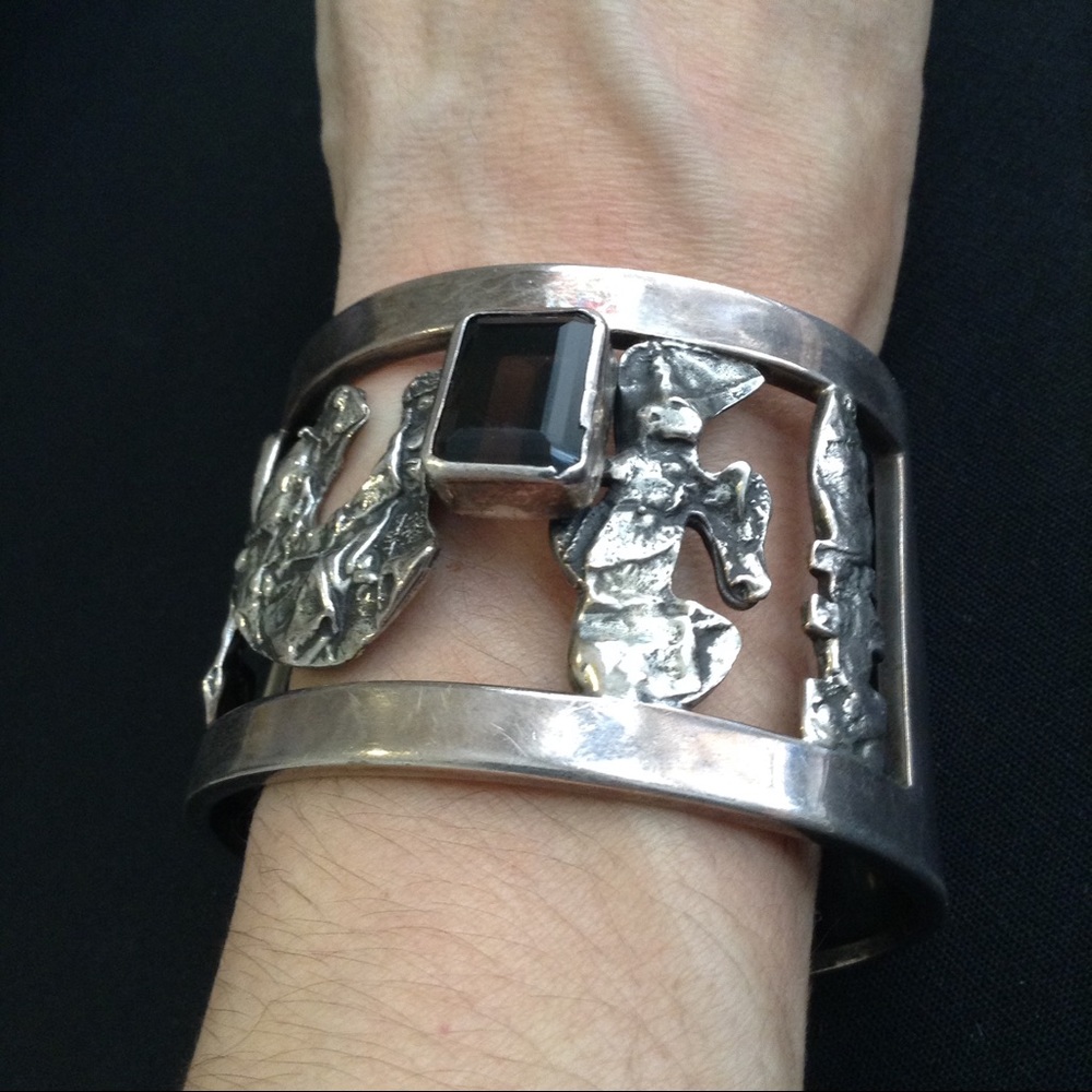 Vintage Brutalist Silver Cuff Bracelet Rachel Gera
