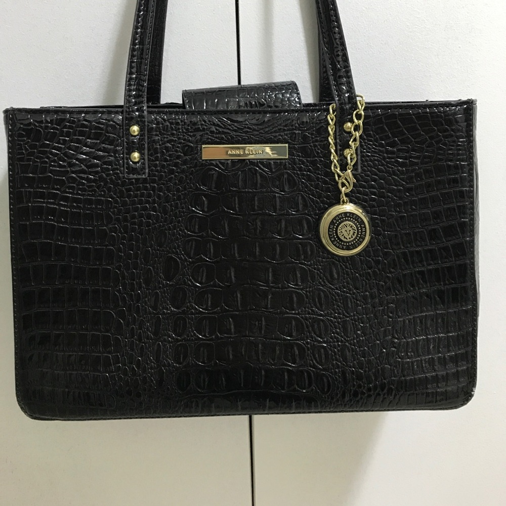 Anne Klein faux crocodile/snake texture black bag.