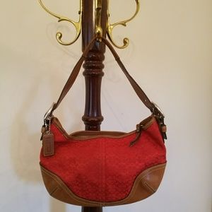 Coach Signature Red Hobo Handbag