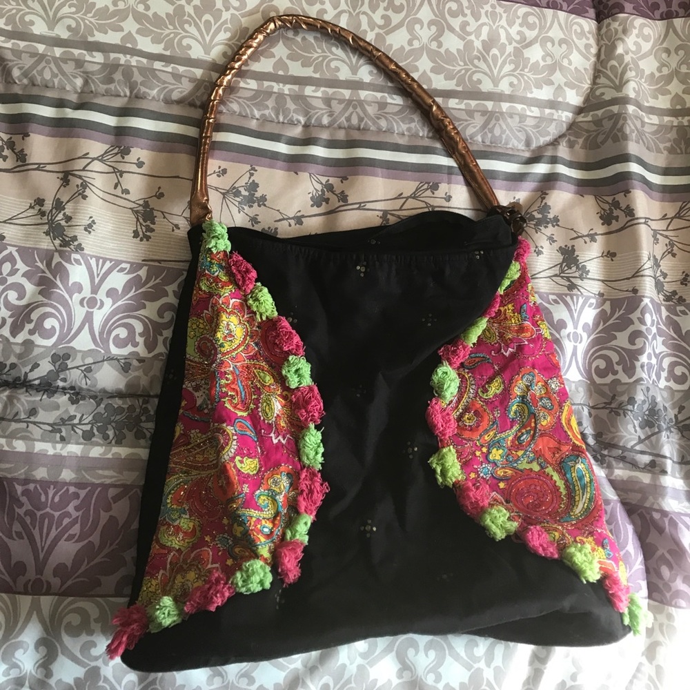 Cotton handbag black and multicolored. Used once