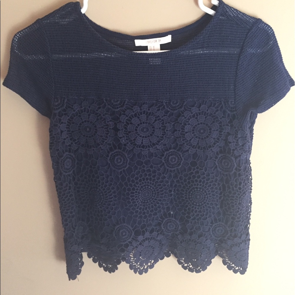 Navy Blue Lace Crop Top