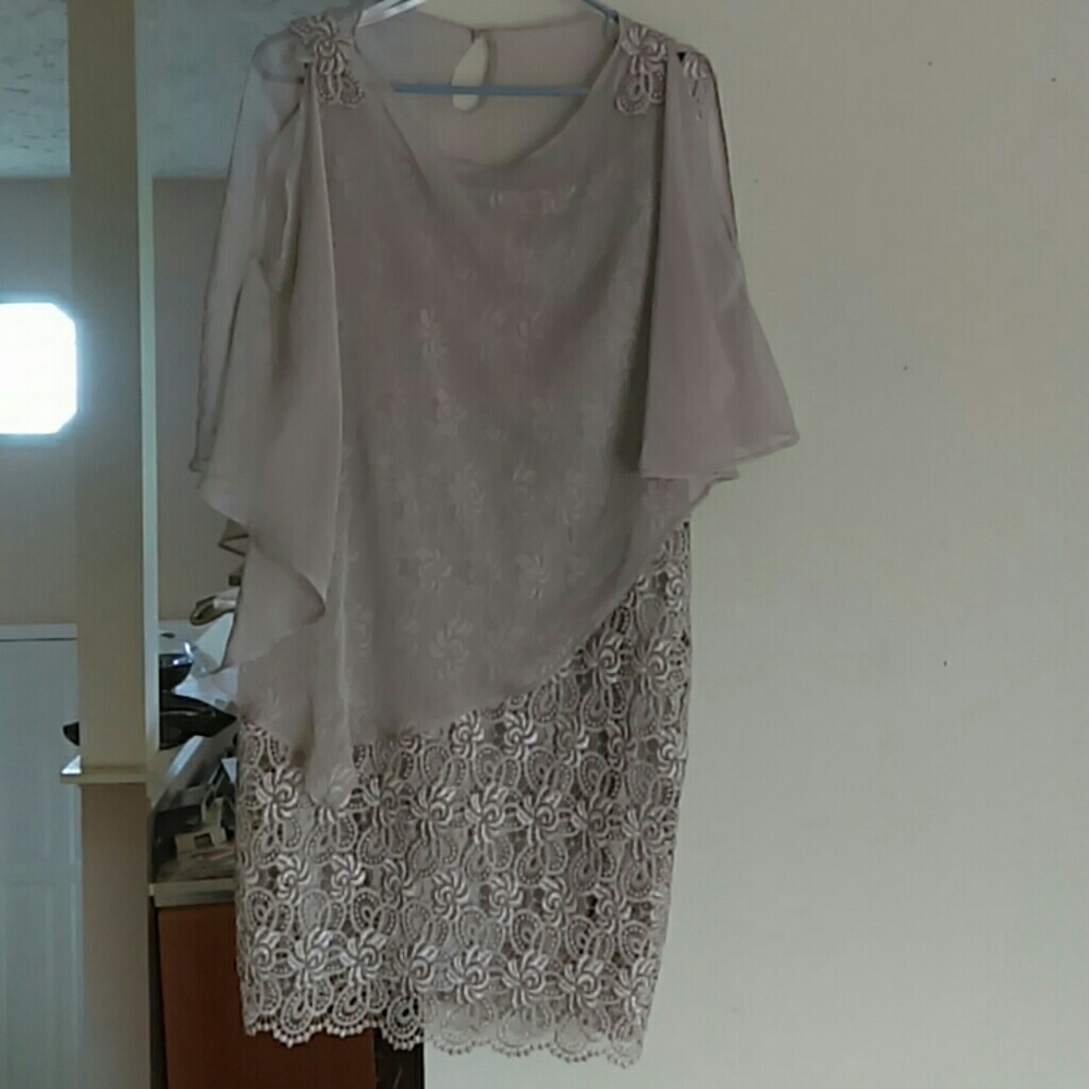 Two piece taupe lace dress