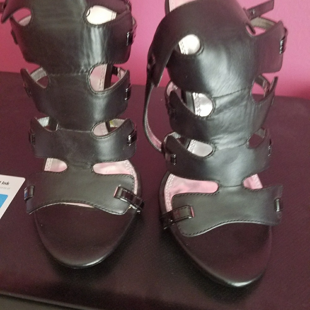 Black 4 inch thin heeled sandals