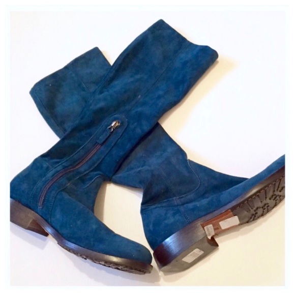 MOSCHINO Teal Suede Boots! New! Stretch Boots - Picture 2 of 5