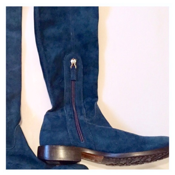 MOSCHINO Teal Suede Boots! New! Stretch Boots - Picture 3 of 5
