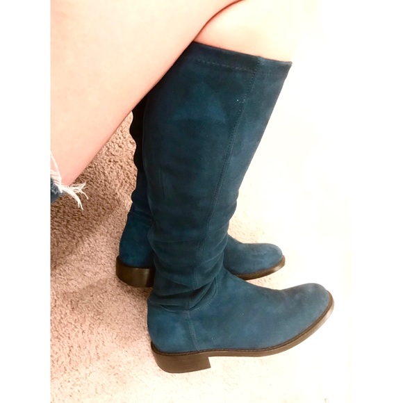 MOSCHINO Teal Suede Boots! New! Stretch Boots - Picture 5 of 5