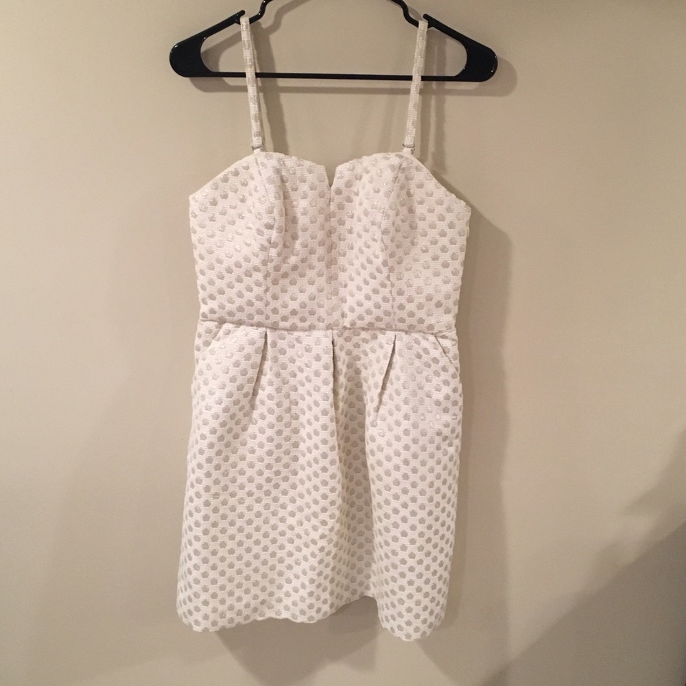 Anthropologie Cream & Gold Polka Dot Dress New