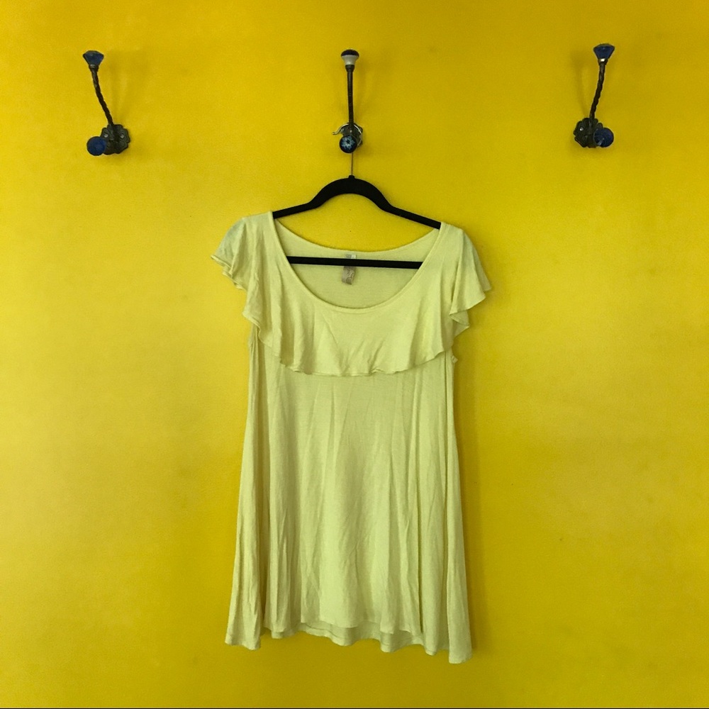 Frenzii yellow ruffle collar sleeveless tunic