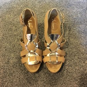 Size 7.5 Cole Haan Heel in nude and silver