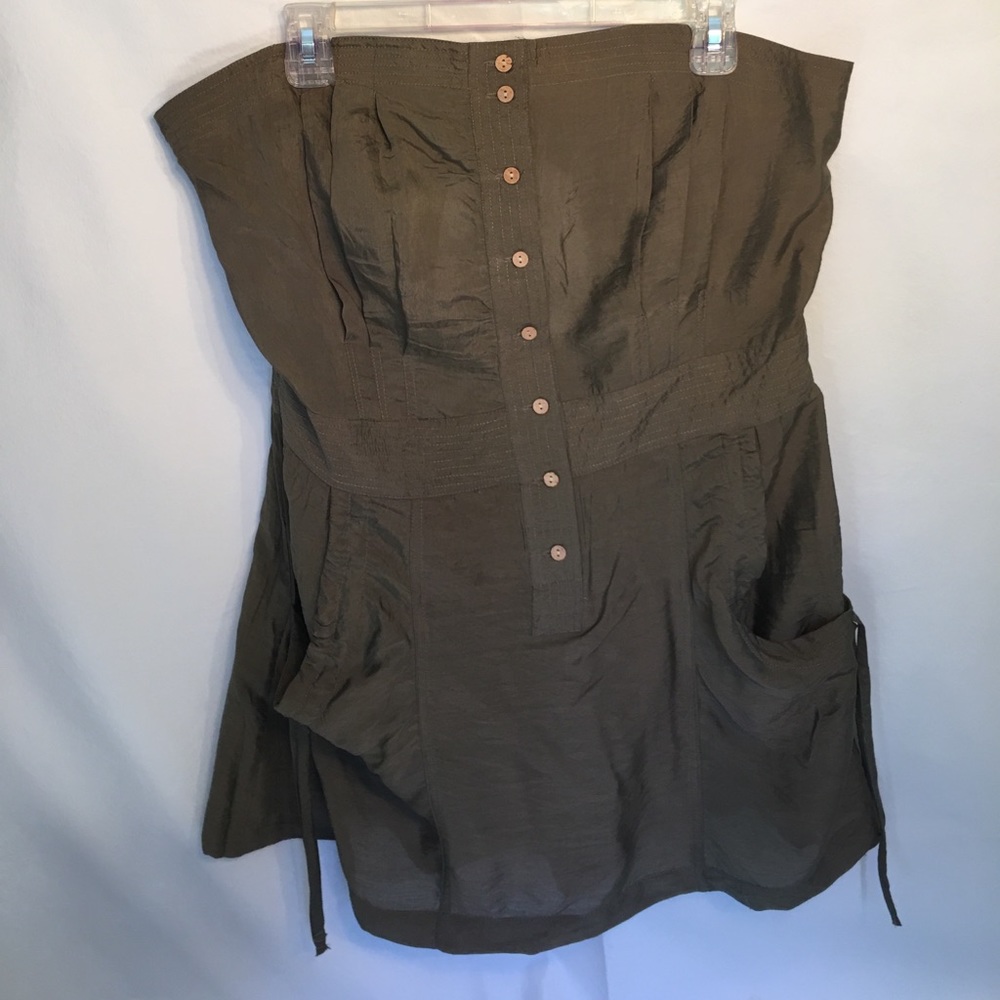 Olive green strapless mini dress/ tunic w/ cutouts