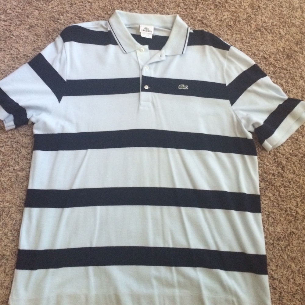 Men's Lacoste polo shirt light blue w/ navy stripe