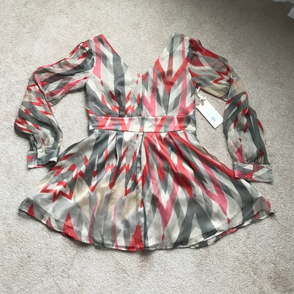 Patterned Chiffon Open Sleeve Shirt