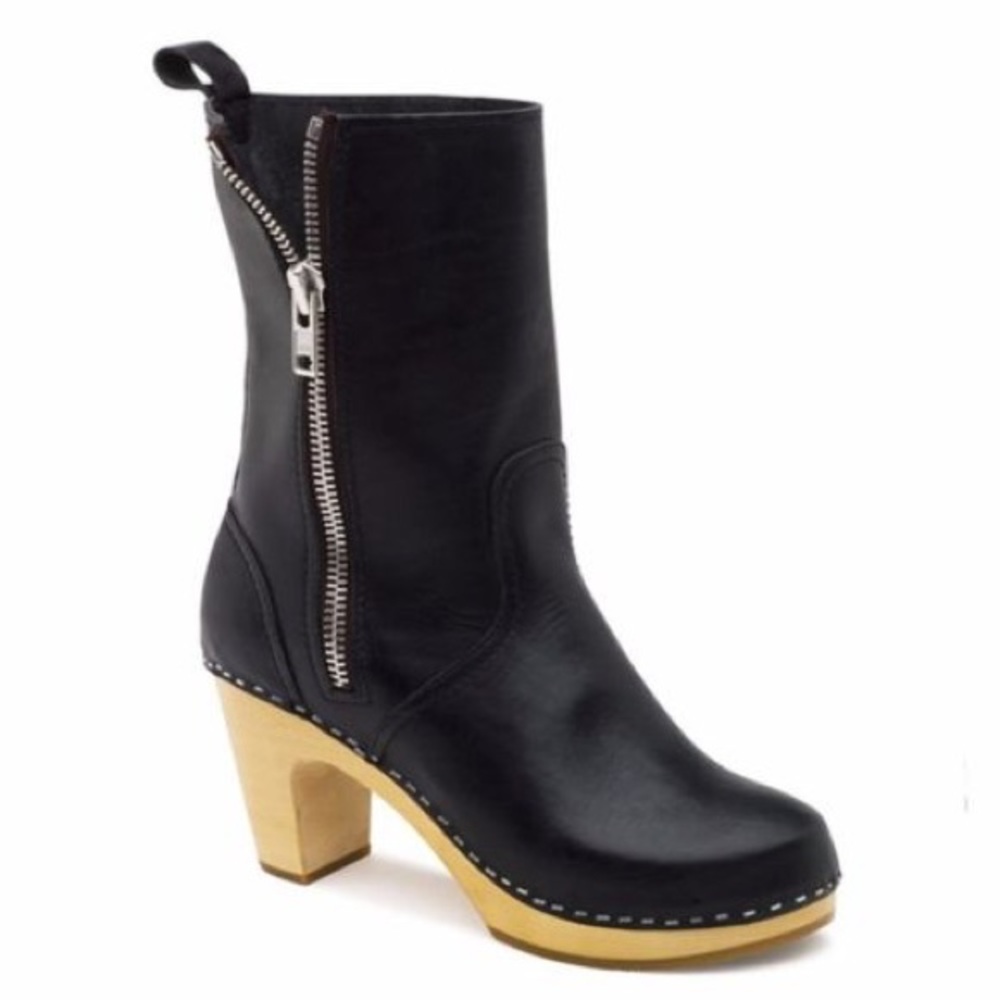 Swedish Hasbeens Kassi Zip It Black Leather Boots