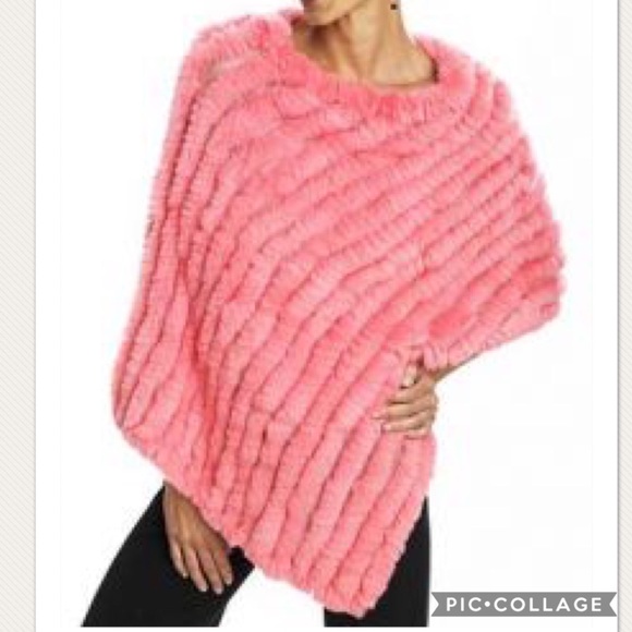 BCBGMaxAzria Sweaters - BCBG Max Azria Pink Rabbit Fur Poncho
