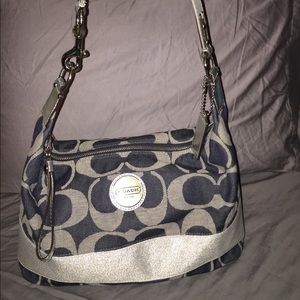 Coach Signature Stripe Hobo Bag Navy/Silver