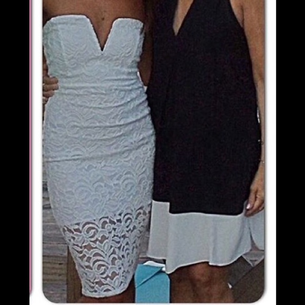 White Strapless Lace Dress