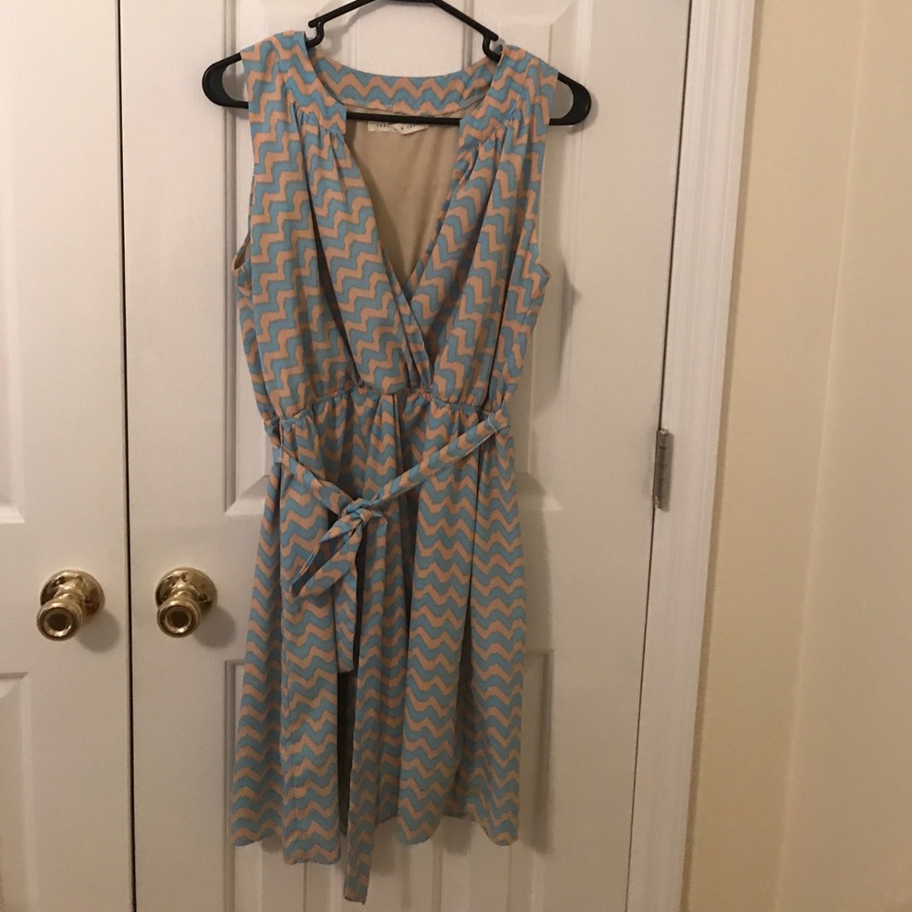 Blue and cream/tan dress