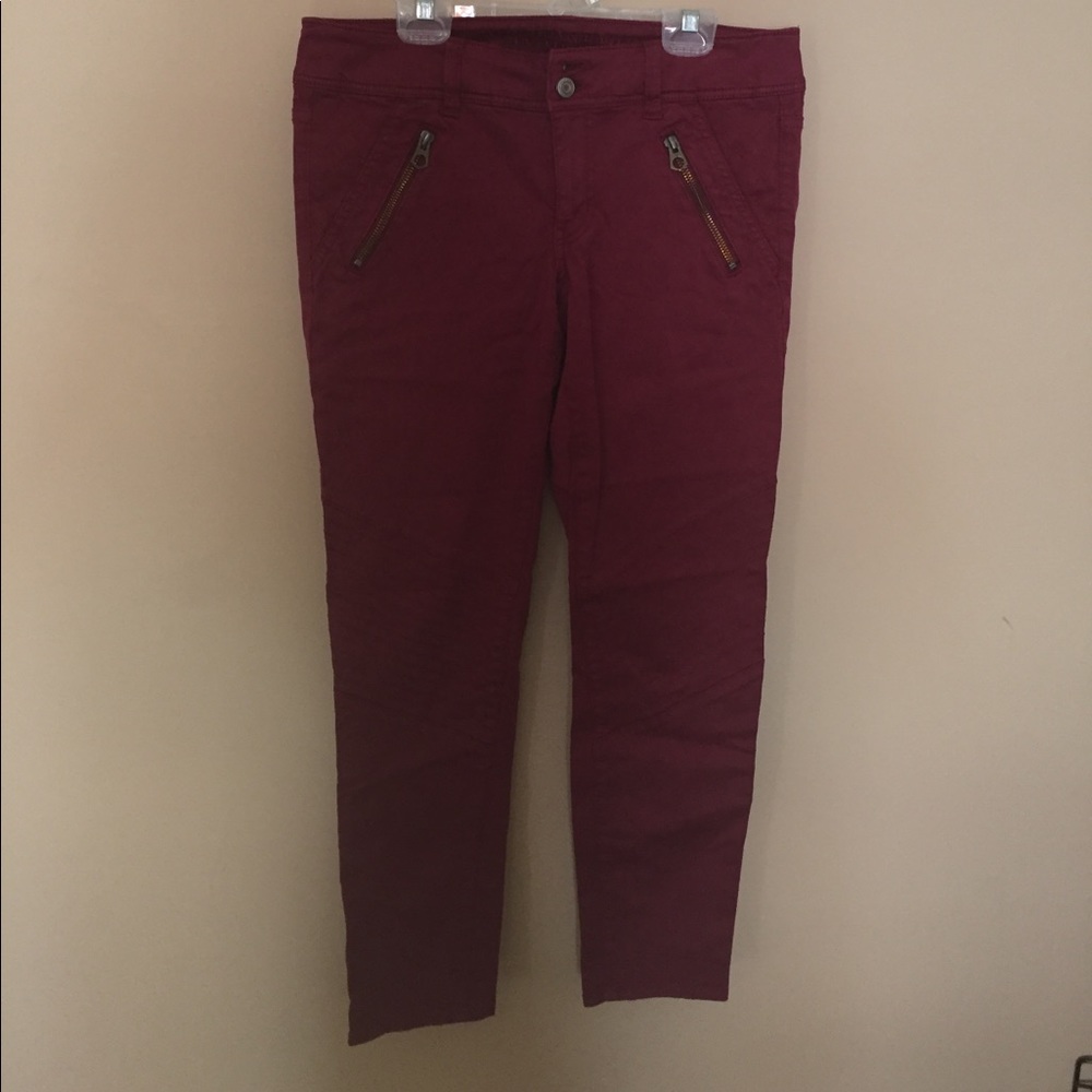 Burgundy Moto-style Skinny Pants