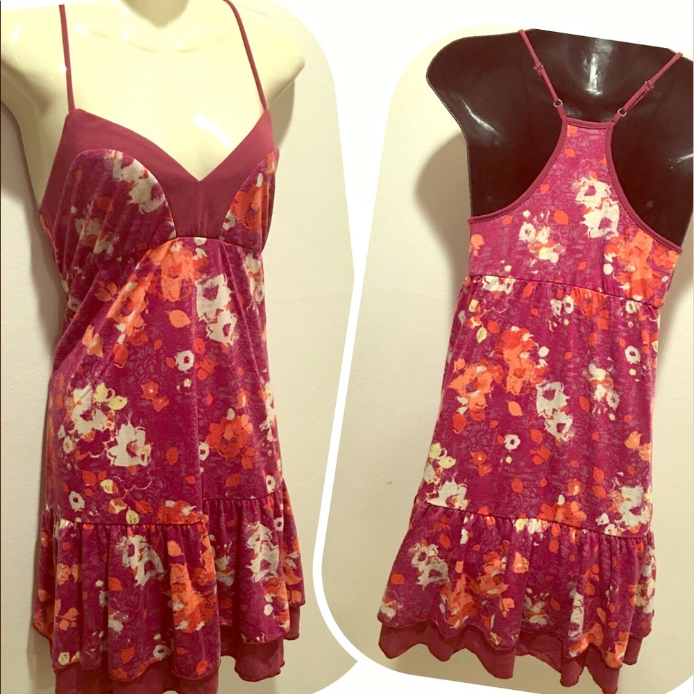 Fang burgundy floral soft racerback mini dress EUC