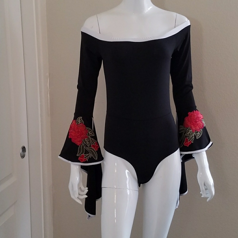 LOW STOCK! Very Sexy! Off Shoulder Rose Bodysuit - Picture 2 of 6