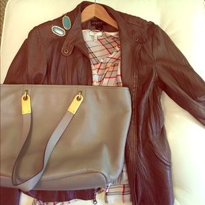 Bundle of blouse, tote, jacket, and earrings