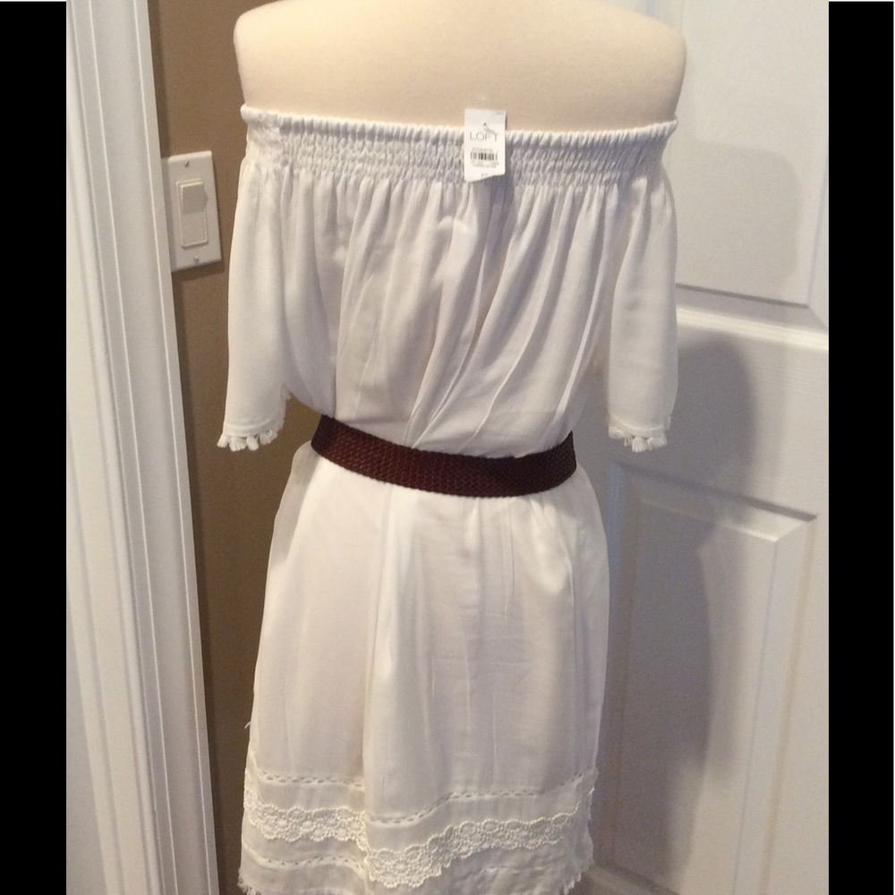 Loft xs off the shoulder dress white SZ xs - Picture 4 of 7