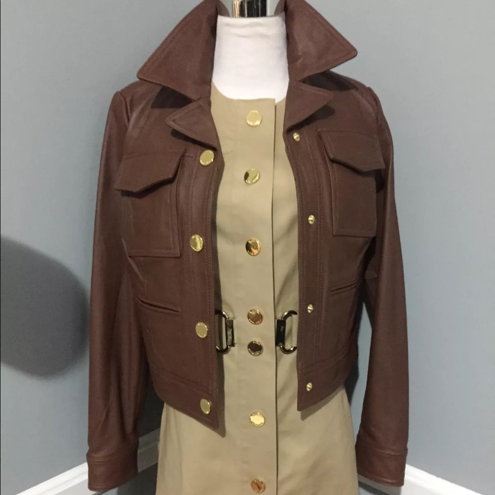 $450 2017 Michael Kors brown leather jacket, Small