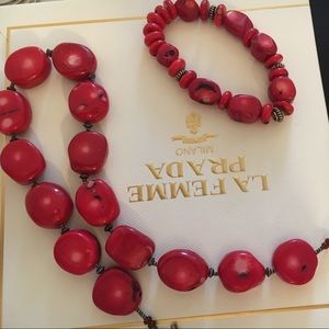Red stone necklace and bracelet set