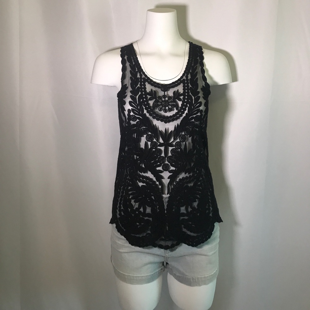 Urban Outfitter Sheer Lace Appliqué Tank Top