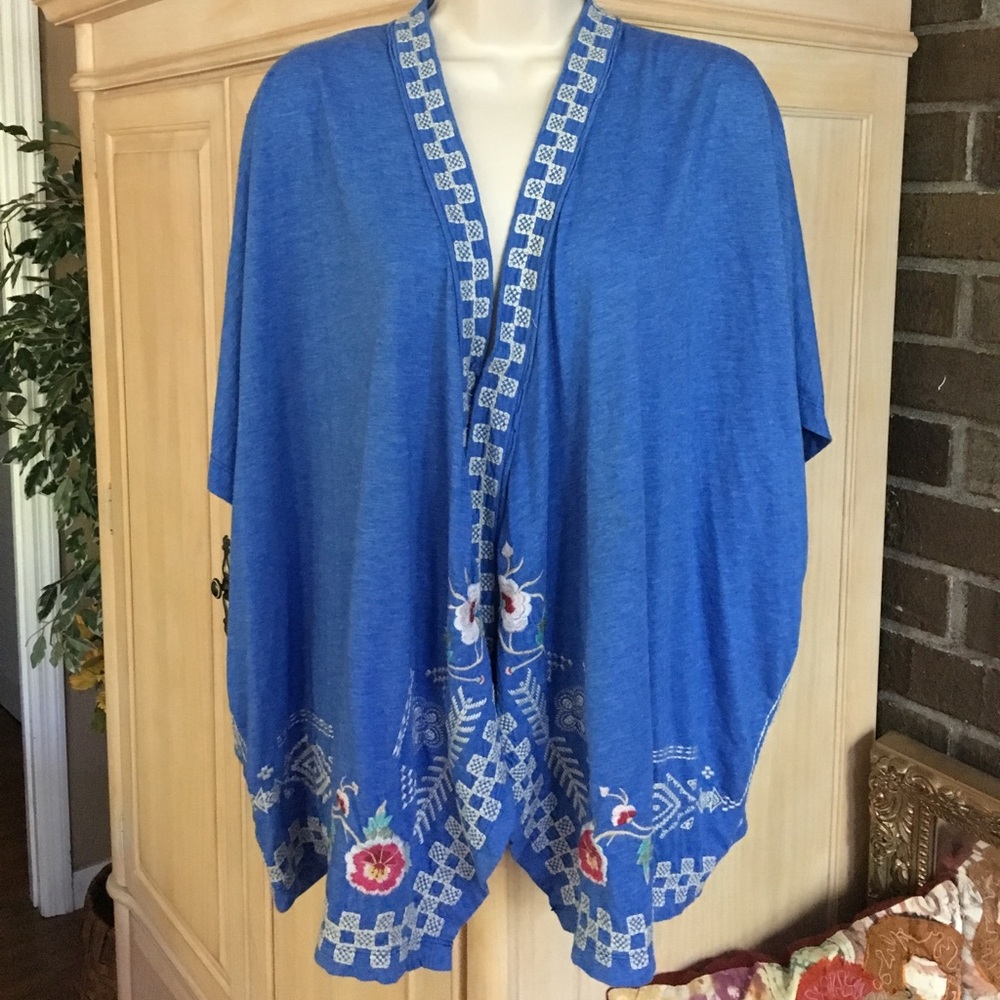 Johnny Was XL blue sky blouse coat cape summer