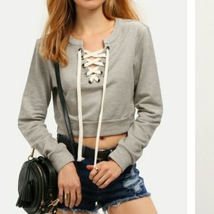 Lace up crop sweater