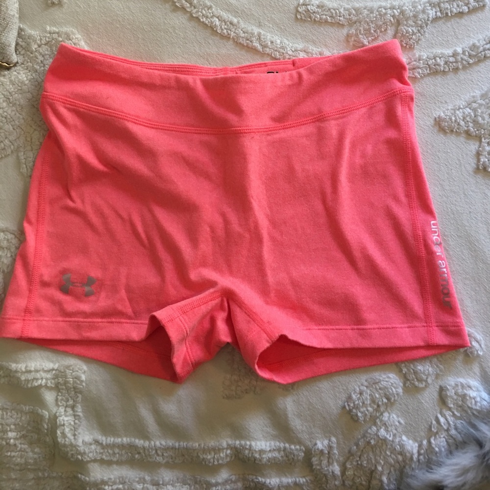 Salmon pink under armour spandex shorts