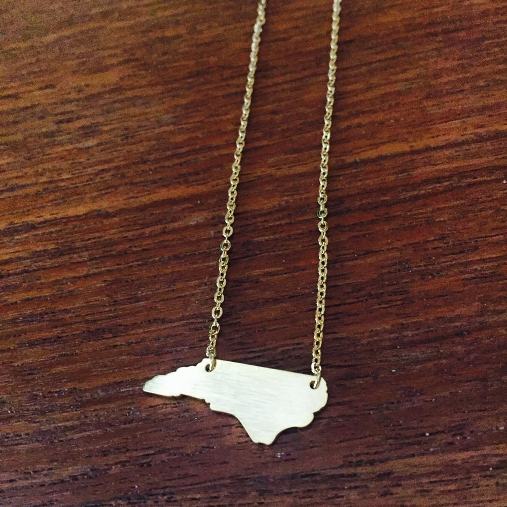 North Carolina state map gold necklace cute