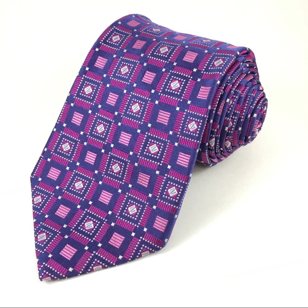 Hart Schaffner Marx Tie Purple Geometric Silk USA