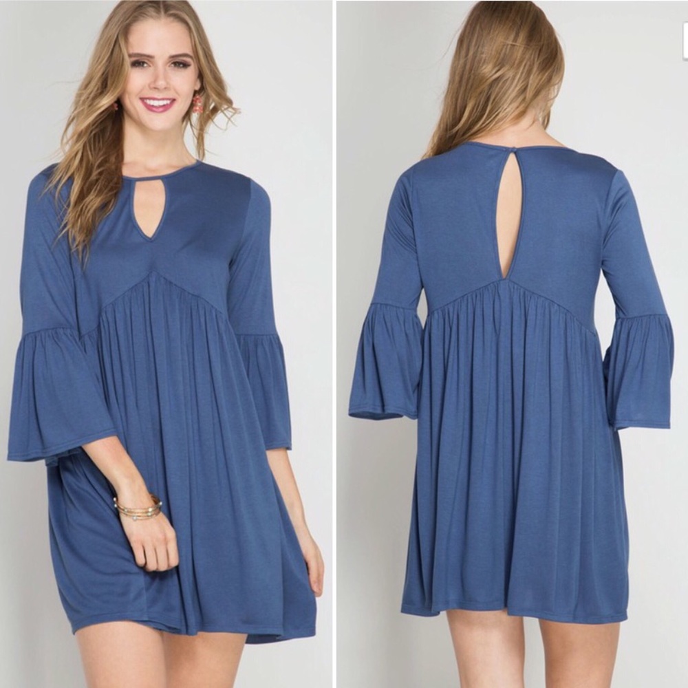 Blue Bell Sleeve Swing Dress